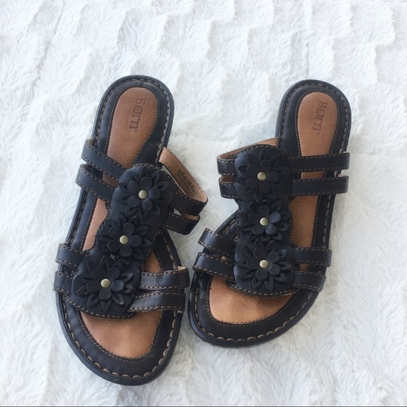 Born Shoes - Born Leather Slip-On Wedges With Floral Accents